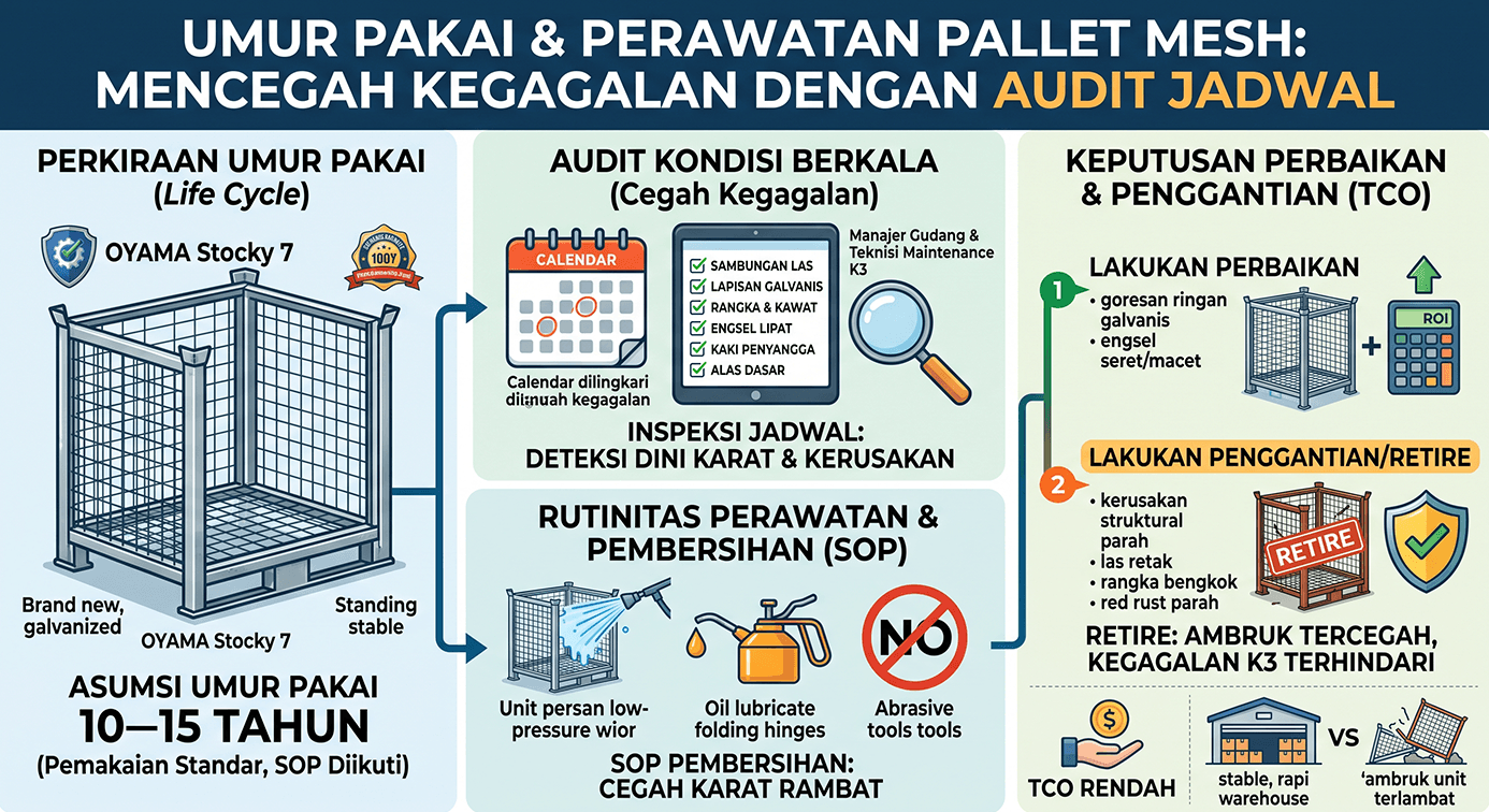 Umur Pakai & Perawatan Pallet Mesh: Inspeksi, Rawat, Perpanjang Masa Pakai